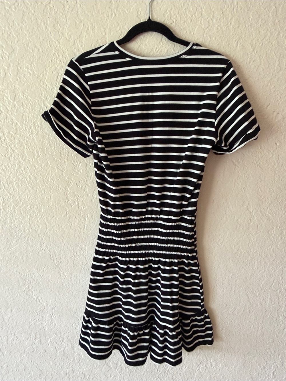 Parker Cotton Jersey Mini Dress Size XS/S Black White Chest Pocket Smocked Waist - Picture 5 of 7